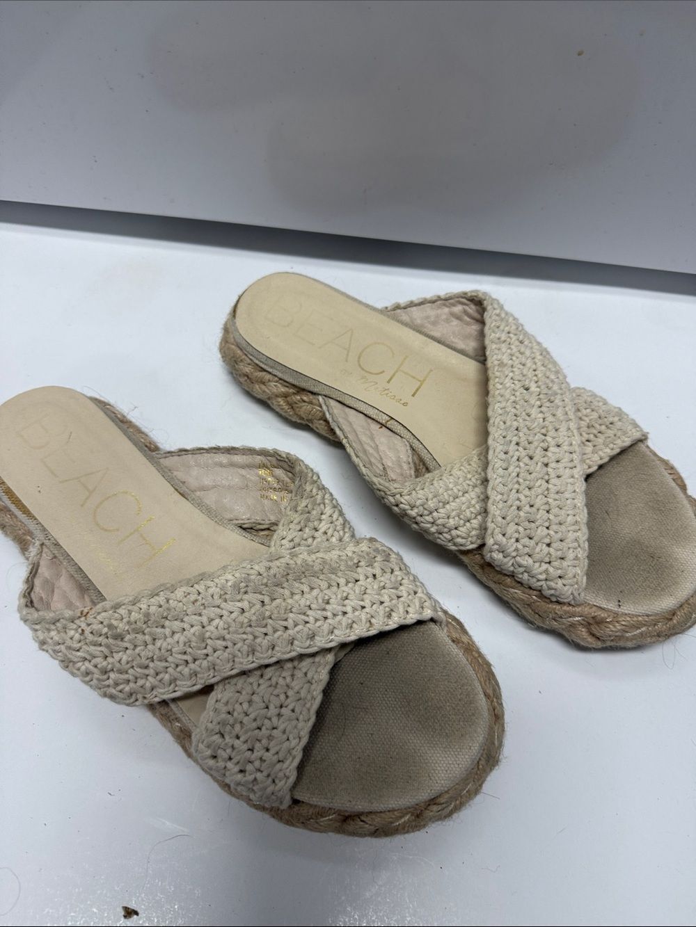 Cream Woven Crossband Slide Sandals for Women - BEACH - Size 10